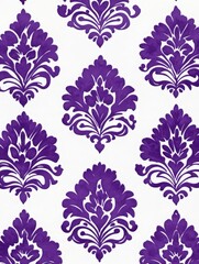 Purple Damask Pattern Design - Elegant purple damask pattern on white background, perfect for fabric, wallpaper, or design projects