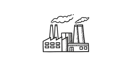 Obraz premium Simple Factory Outline with Smoke Stacks on White Background Illustration. Generative AI