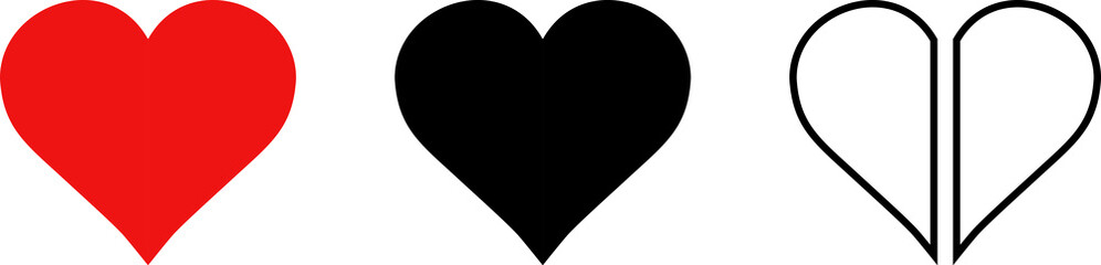 Heart or like icon. Valentines Day. Social network like red heart buttons. Perfect Love symbol. Live stream video chat like. Vector illustaration isolated on white background