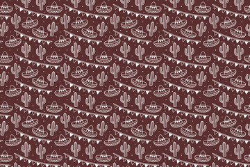 Fiesta Cactus and Sombrero Seamless Pattern Vector Illustration