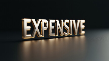 Bold gold and silver text spelling expensive against a sleek black background creates a striking minimalist statement in a modern setting