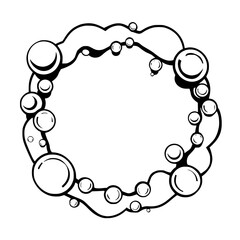 A Black and White Vector Illustration of a Ring-like Composition with Bubbles.