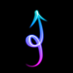 Obraz premium One bright neon arrow on black background
