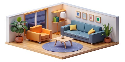 Modern living room 3D plastic illustration	