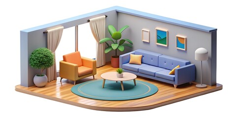Modern living room 3D plastic illustration	