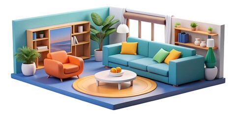 Modern living room 3D plastic illustration	