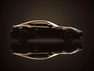Sports car in brown color with reflection. Neural network AI generated art
