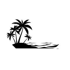 Tropical Silhouette: Silhouette of palm trees on a tropical island, black and white with a minimalist design.