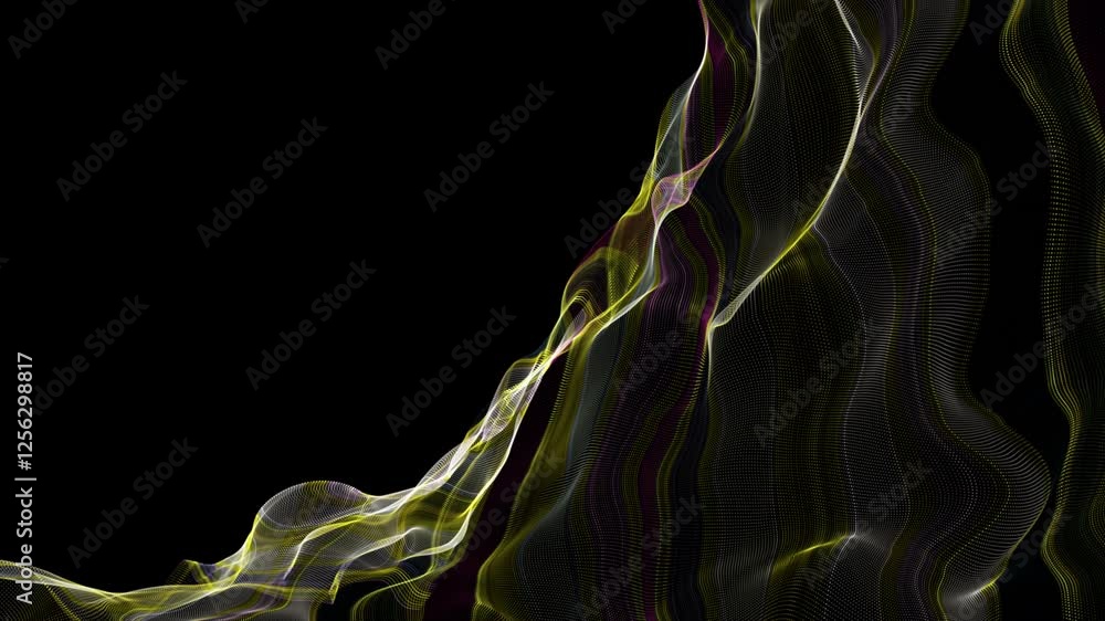 Poster fantastic video animation with particle wave object in slow motion and space for text, 4096x2304 loo