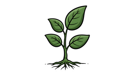 Fototapeta premium Cartoon Plant Seedling Growing with Green Leaves and Visible Roots. Generative AI