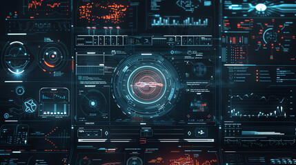 Fototapeta premium High-Tech Transparent Digital UI with Floating Icons and Smart Data