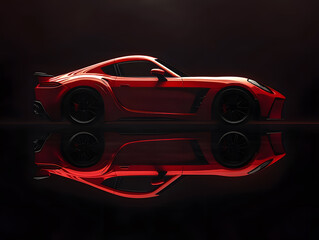 Sports car in red color with reflection. Neural network AI generated art