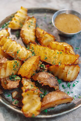 Country-style potatoes at the table