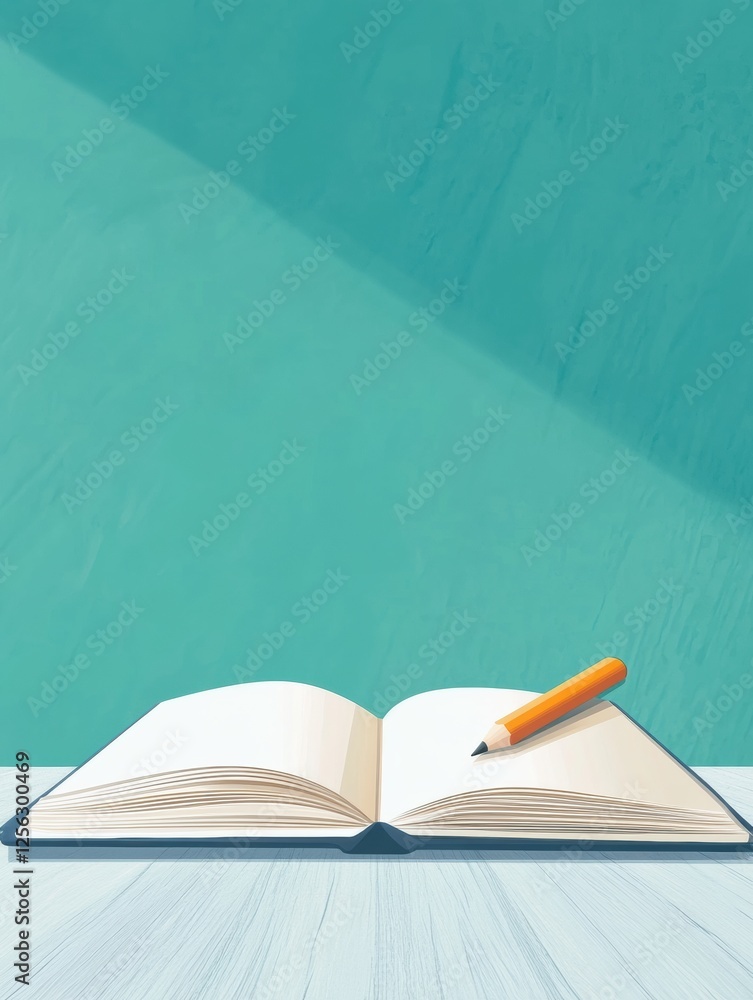Leinwandbilder open notebook with pencil on bright wooden desk inviting creativity and productivity in a spacious e