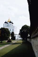 Beautiful view of the Pskov Kremlin and the church