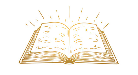 Open Book Shining with Knowledge and Golden Light Hand Drawn Style. Generative AI