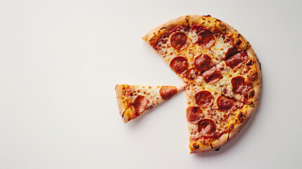 Frozen pepperoni pizza product shoot, Stock Image, HD Quality, hyper realistic, photo, Camera Flash, minimal, perspective photo shoot, white background, eye level