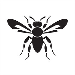 Obraz premium Clean Line Art of a Black Bee Silhouette on White Background