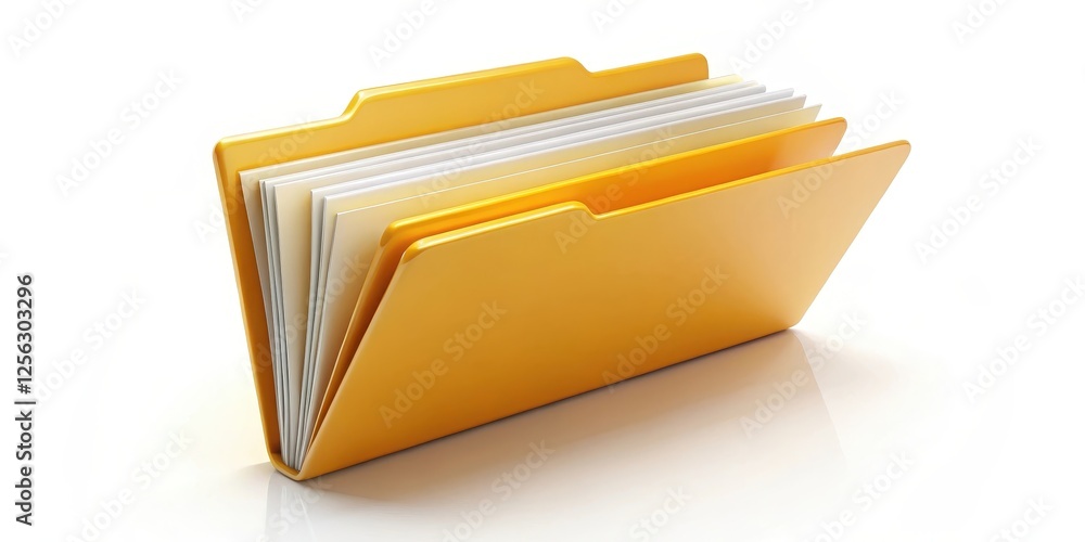 Poster yellow file folder with documents on white background