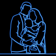 Man and Woman Cherish a Baby Together, Embodying Love, Trust, and Nurturing Care icon neon glow vector illustration concept