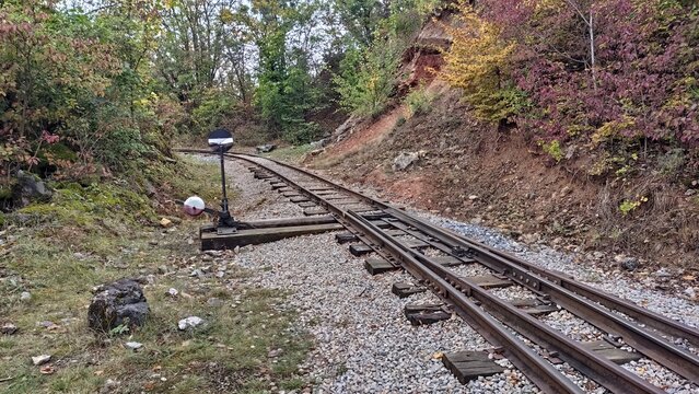 Abandoned tracks of the former mining railway