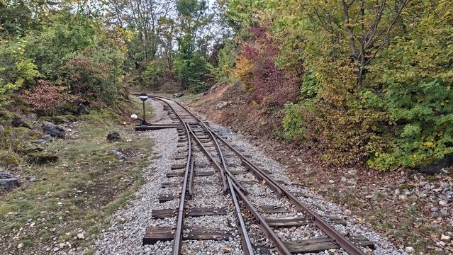 Abandoned tracks of the former mining railway