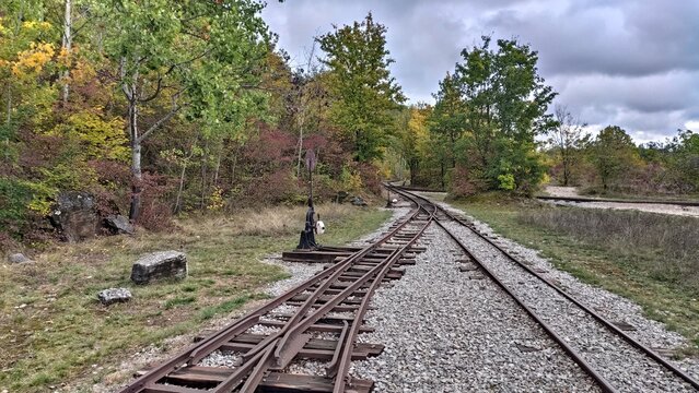 Abandoned tracks of the former mining railway