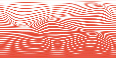 Abstract Red and White Wavy Lines Banner in Minimalist Style. 