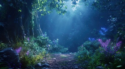 Fototapeta premium Enchanted Forest Path at Night