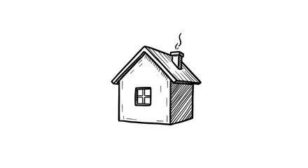 Hand Drawn House with Chimney and Smoke on White Background. Generative AI