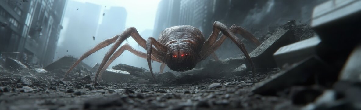 Bioengineered creatures invade urban landscape in fantasy scene