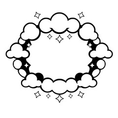 Black and white cloud-shaped frame with stars.