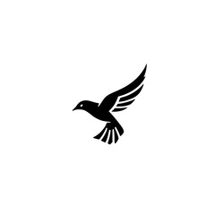 Black silhouette of a bird in flight against a white background.