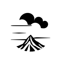 Obraz premium Abstract Black and White Mountain Landscape: Minimalist Illustration with Sky and clouds, Black and White