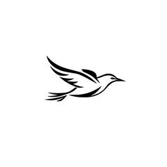 Elegant Black and White Minimalist Illustration of a Bird in Flight, Vector Design.