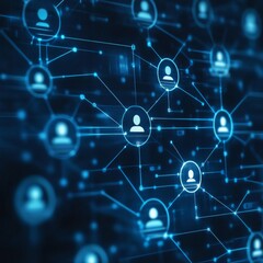 Digital network visualization with connected user icons and data nodes