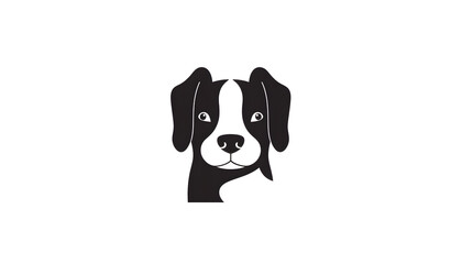 Black and white dog illustration looking forward