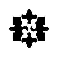 Black-and-white stylized puzzle-like design with an abstract floral form.