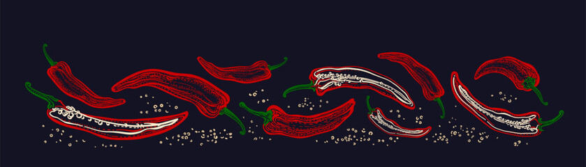 Hot chili peppers Fresh vegetable spice Art border