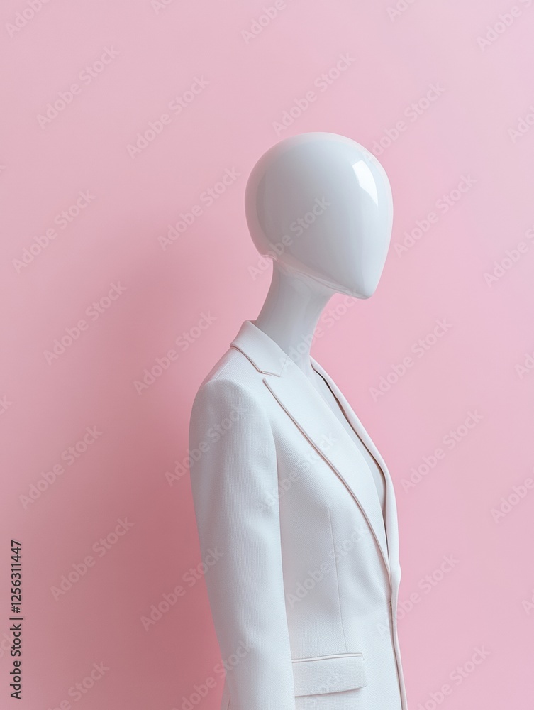 Aufkleber stylish mannequin displays modern outfit against a pastel background with clean lighting and ample s