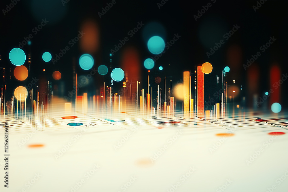 Poster abstract data visualization: a mesmerizing abstract landscape of vibrant, glowing data points and ri