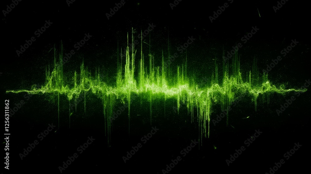 Poster green abstract sound wave pattern on dark background for visual design