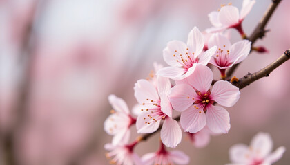 Delicate cherry blossom flowers on twig, beauty of nature