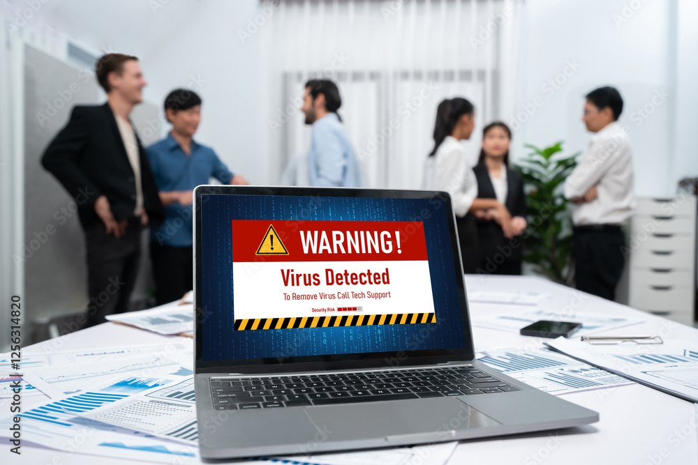 Aufkleber Virus warning alert on computer screen detected brisk cyber threat , hacker, computer virus and malware