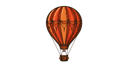 Obraz premium Vintage Hot Air Balloon Illustration with Orange Stripes and Wicker Basket. Generative AI