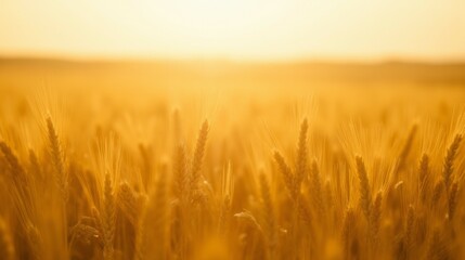 Obraz premium Golden Wheat Field Under Soft Sunlight at Dusk or Dawn