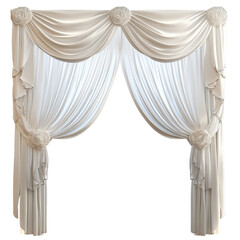 Elegant White Drapes with Floral Accents on a white background.