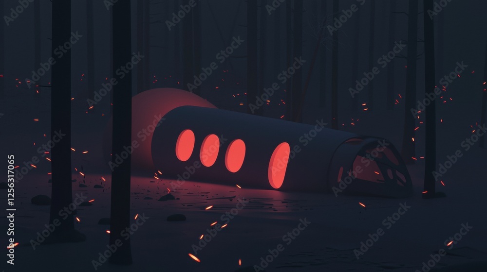 Poster dark and eerie scene of a tunnel in the middle of a forest. the tunnel appears to be made of a cylin