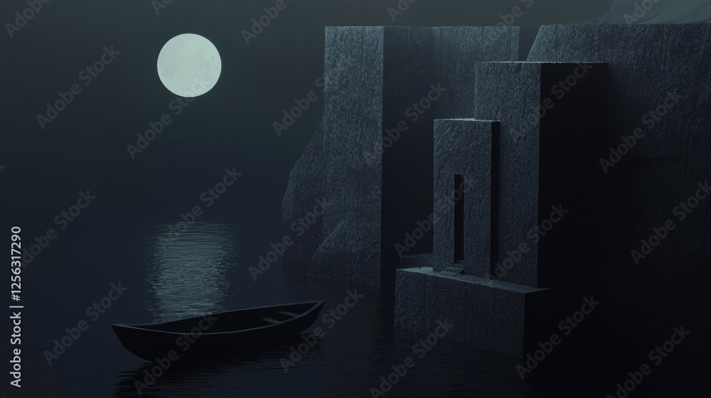 Aufkleber dark and eerie scene with a full moon in the background. the sky is dark and the moon is partially v
