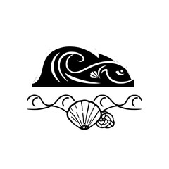 Black-and-White Sea-Themed Composition with Waves, Shells, and Seashells.